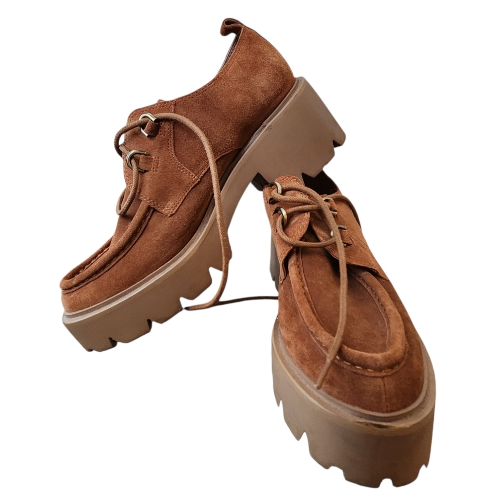 Sam Edelman Monna lace-up lug sole loafers in Frontier Brown suede. Size 9 Men's